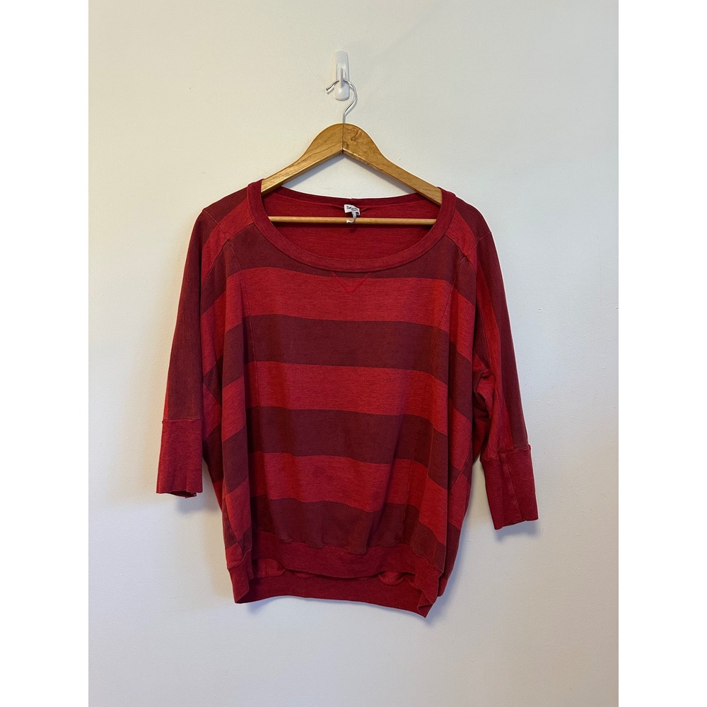 Splendid Red Striped 3/4 Sleeve French Terry Sweatshirt | Size Medium
